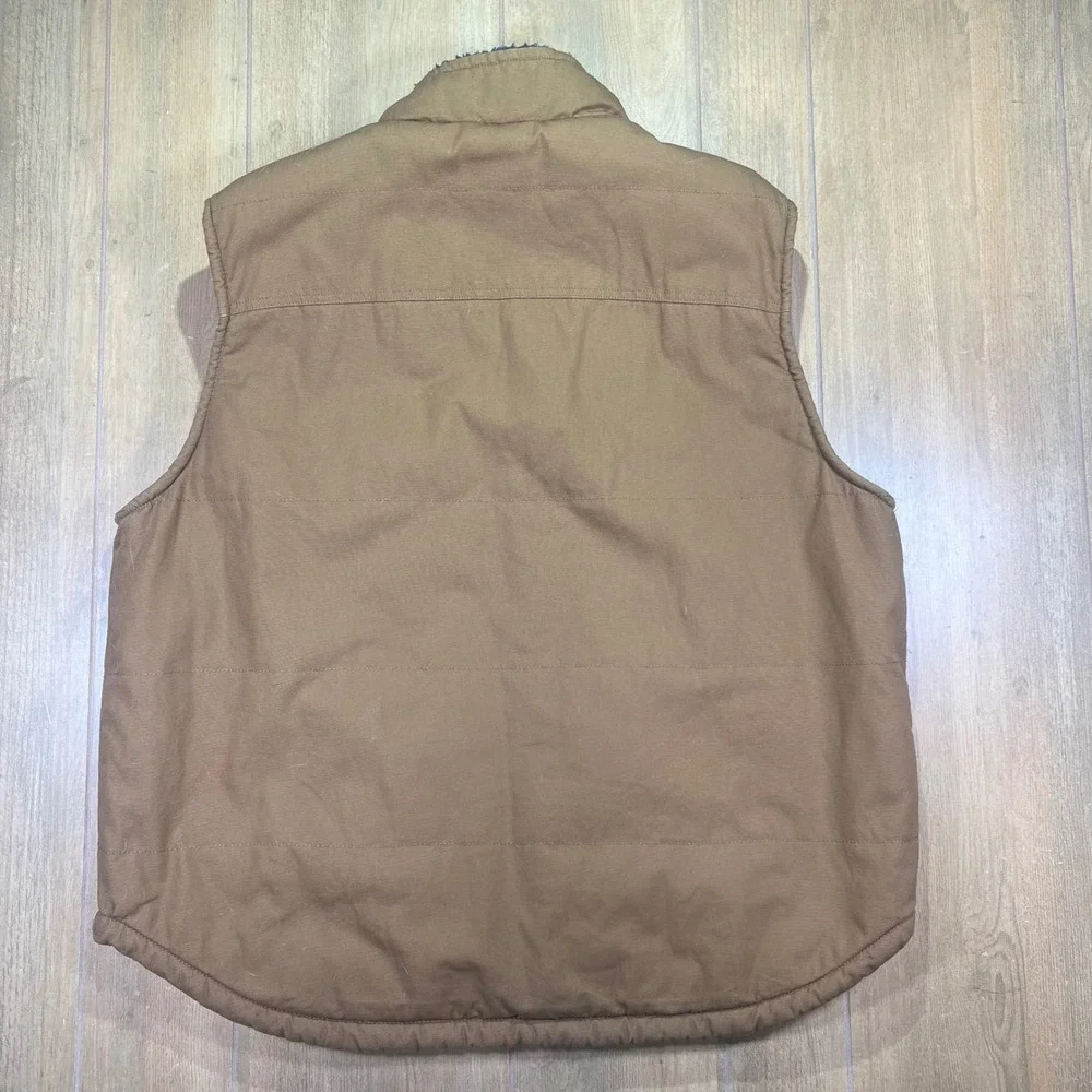 Lee‎ Mens Brown Cotton Canvas Sherpa Lined Workwear Vest XL Full Zip Pockets
